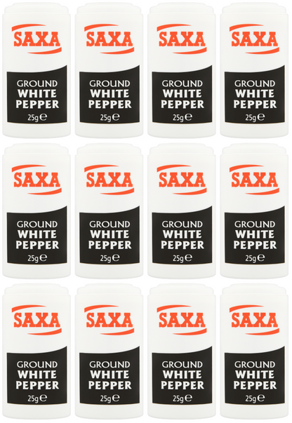 12 x Saxa Ground White Pepper 25Gm
