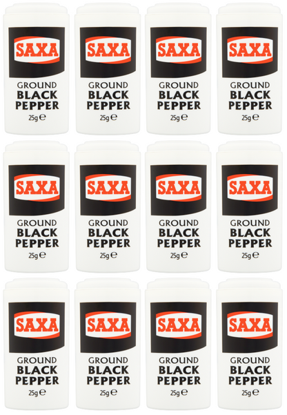 12 x Saxa Ground Black Pepper 25Gm