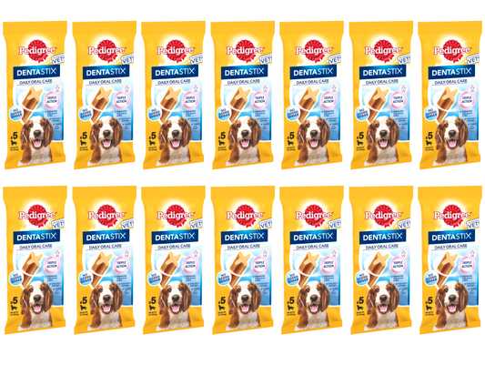 14 x Pedigree Dentastix Daily Dental Chews Med Dog 5Sti 128Gm