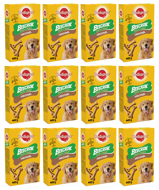 12 x Pedigree Biscrok Gravy Bones Dog Biscuit Treats 400G