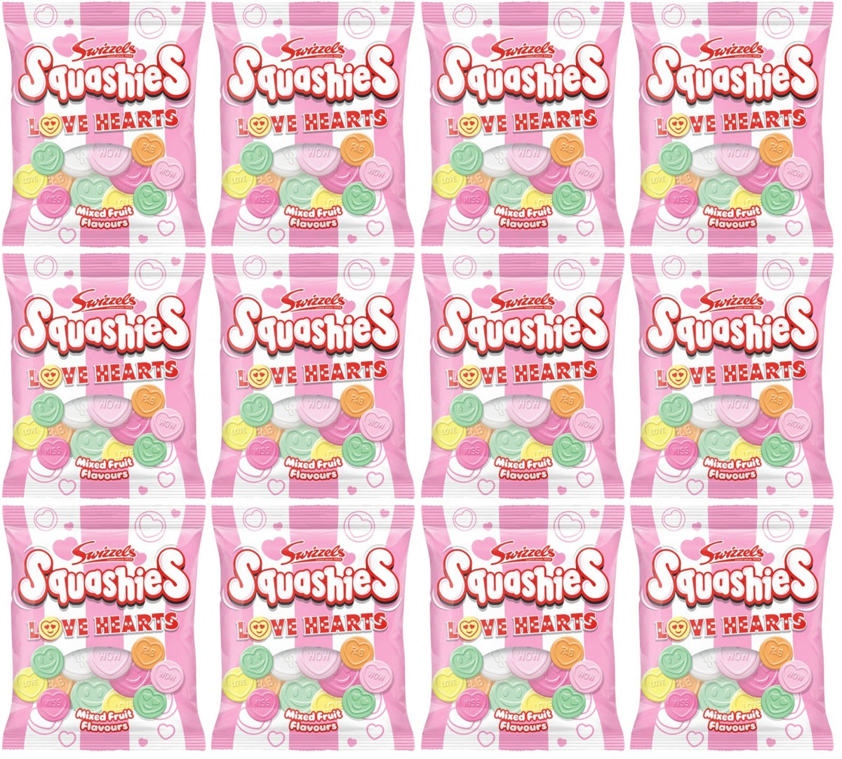 12 x Squashies Love Hearts - 120GM
