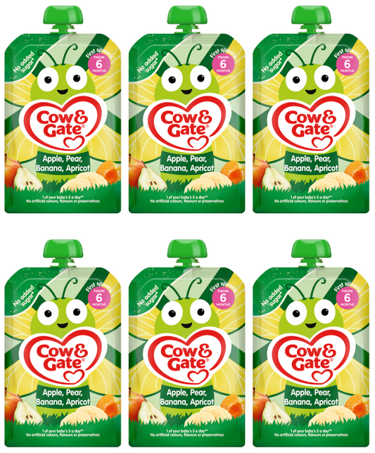 6 x Cow & Gate Pouch Apple Pear Banana & Apricot  - 100G