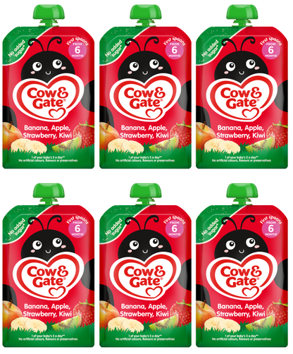 6 x Cow & Gate Pouch Banana Apple Strawberry & Kiwi  - 100G