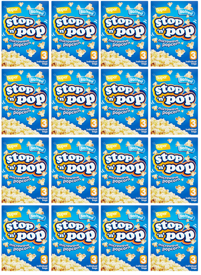 16 x Stop N Pop Microwave Popcorn Salted 3X85Gm