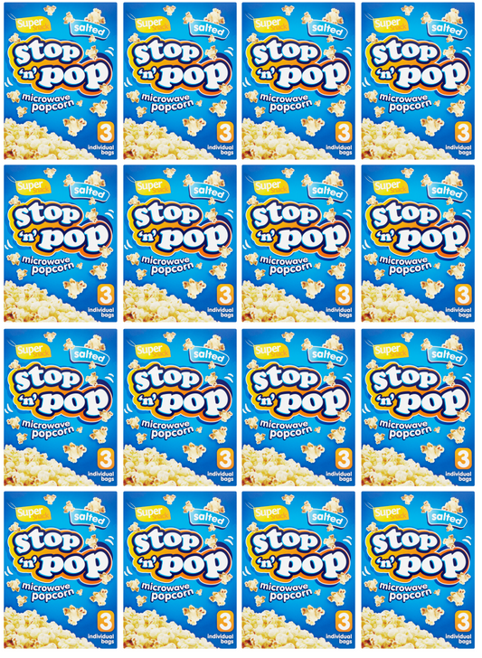 16 x Stop N Pop Microwave Popcorn Salted 3X85Gm