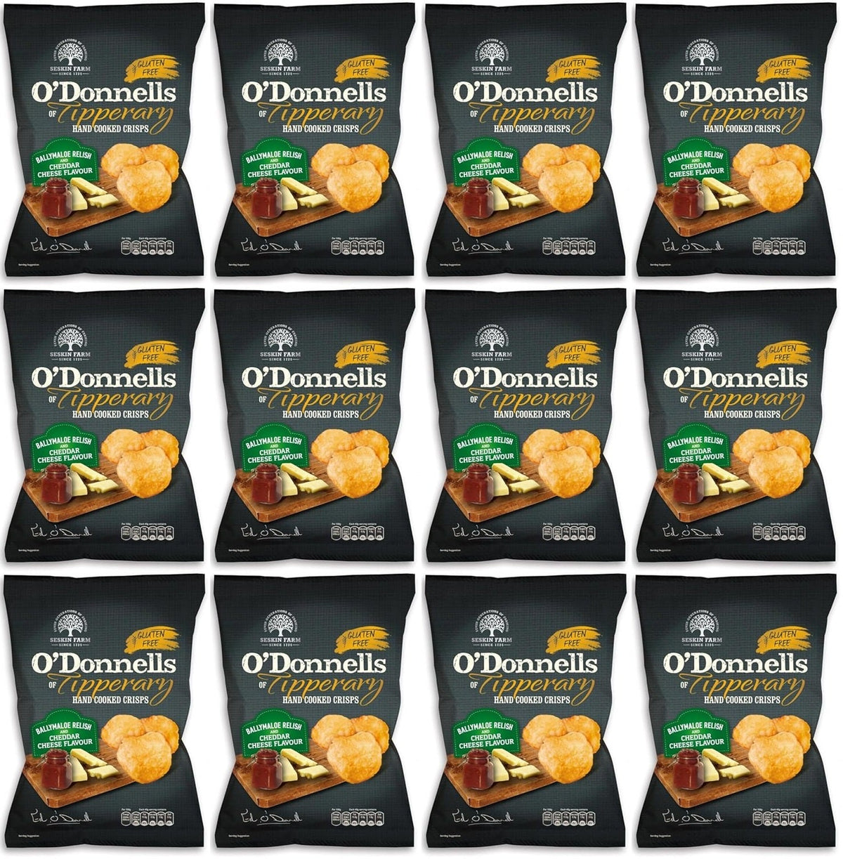 12 x O Donnells Ballymaloe Relish & Cheddar Cheese Crisps 125G