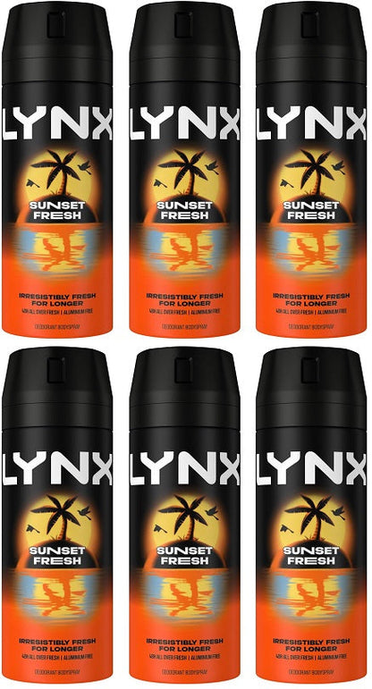 6 x Lynx Body Spray Sunset Fresh - 150ML
