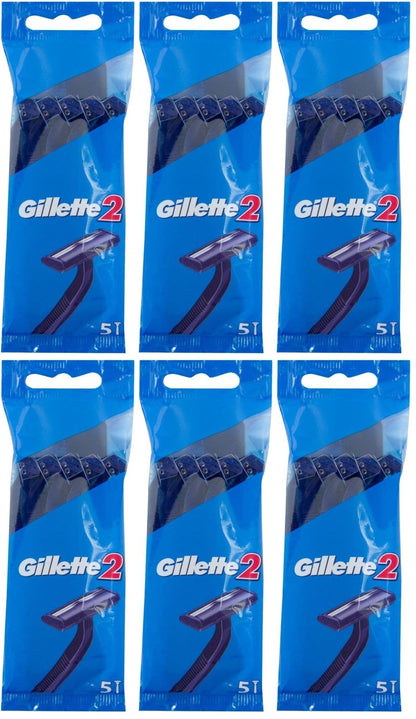 6 x Gillette 2 Disposable Razors - 5 PACK