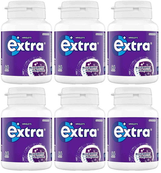 6 x Extra Blueberry Chewing Gum Bottle - 46PCE