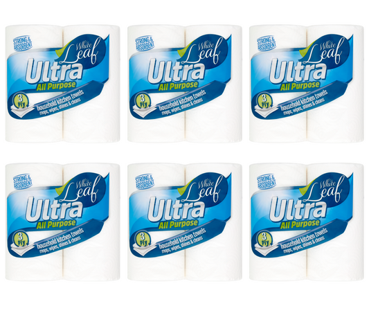 6 X White Leaf Kitchen Towel 2 ROLL