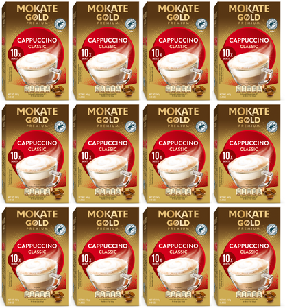 12 x Mokate Gold Prem Cappuccino Unswt 10 Sachets - 140GM