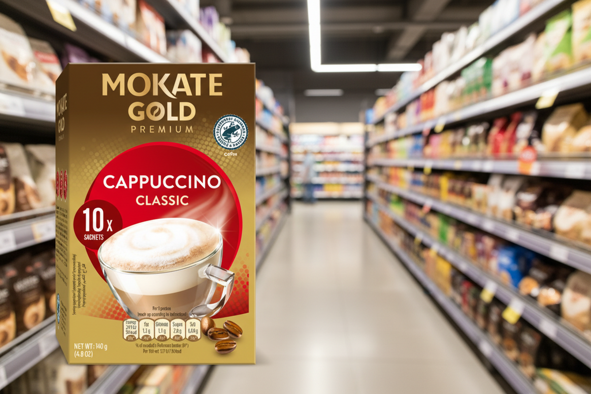 12 x Mokate Gold Prem Cappuccino Unswt 10 Sachets - 140GM