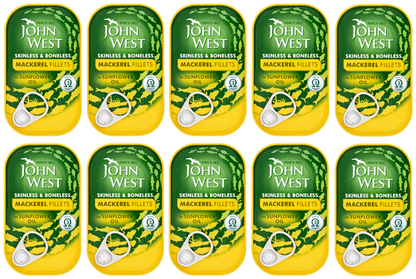10 x John West Mackerel Fillets Sunflower Oil 125Gm