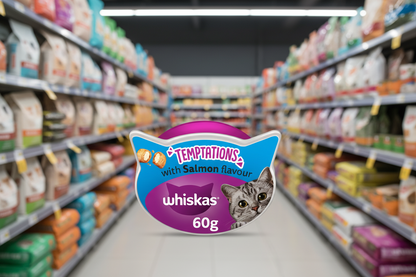 8 x Whiskas Temptations Adult Cat Treats With Salmon Flavour 60G