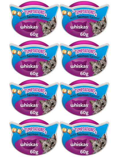 8 x Whiskas Temptations Adult Cat Treats With Salmon Flavour 60G