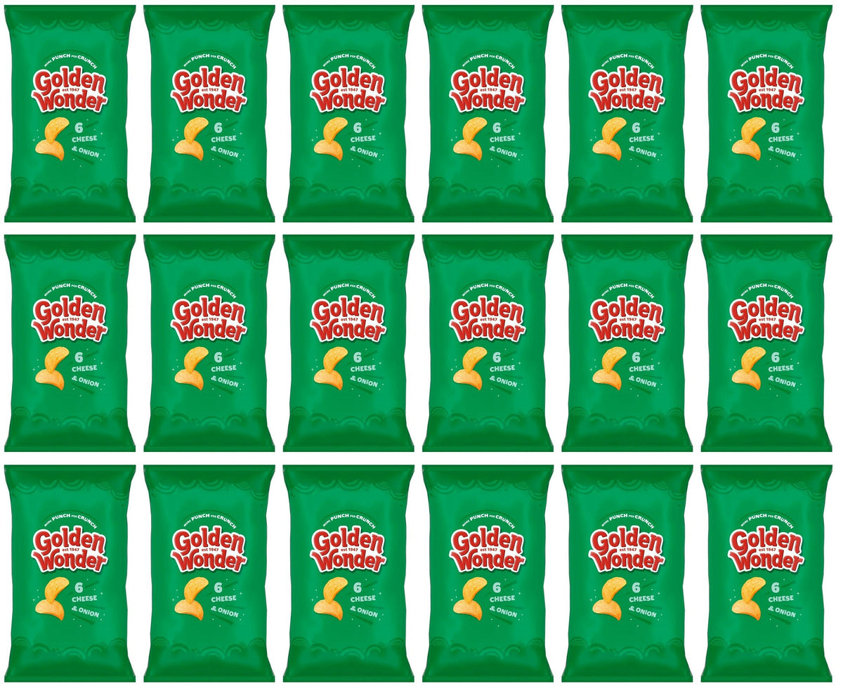 18 x Golden Wonder Cheese & Onion 6pk - 6X25GM