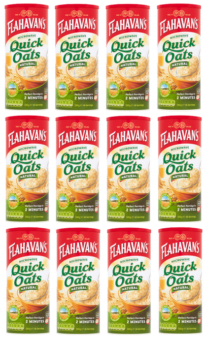 12 x Flahavans Microwavable Quick Oats Drum 500Gm