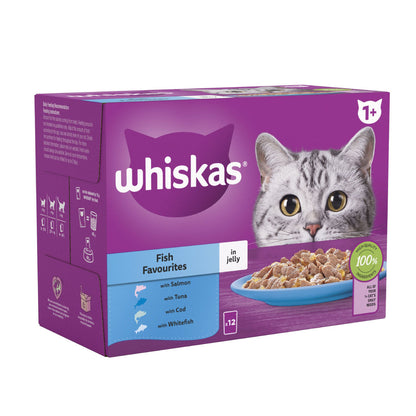 4 x Whiskas 1+ Fish Favourites In Jelly 12 X 85G (1.02Kg)