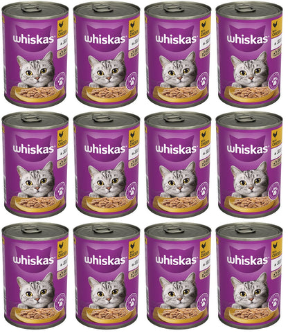 12 x Whiskas Adult Wet Cat Food Chicken In Jelly Tin 400G