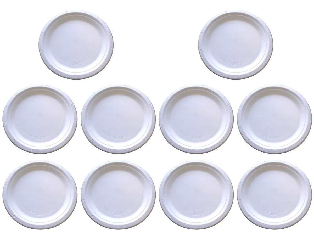10 x Bagasse Plate Round 8.75Inch
