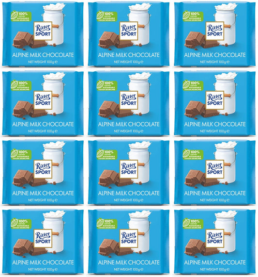 12 x Ritter Sport Alpine Milk Chocolate - 100G