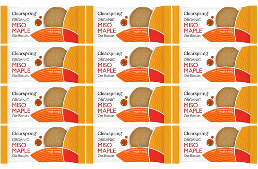 12 x Clearspring Org Oat Biscuits Miso Maple - 40g