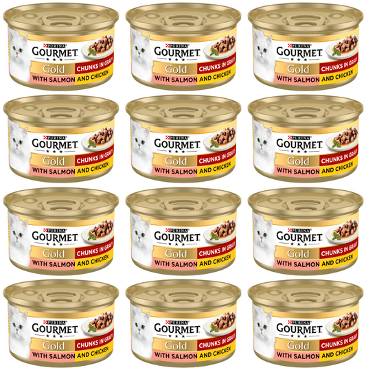 12 x Purina Gourmet Gold Salmon & Chicken In Gravy 85Gm