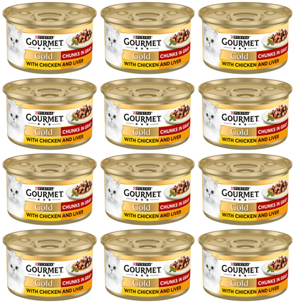 12 x Purina Gourmet Gold Chicken & Liver In Gravy 85Gm