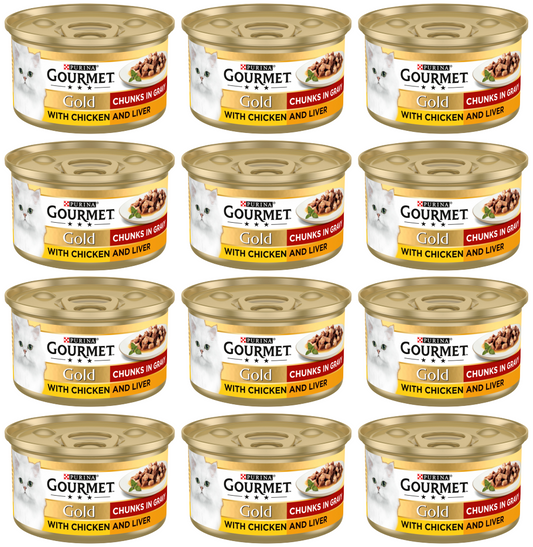 12 x Purina Gourmet Gold Chicken & Liver In Gravy 85Gm