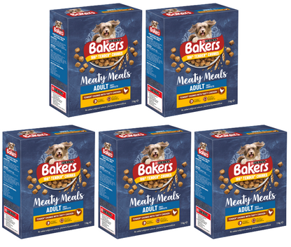 5 X Purina Bakers Complete Meaty Meals With Tasty Chicken 1Kg