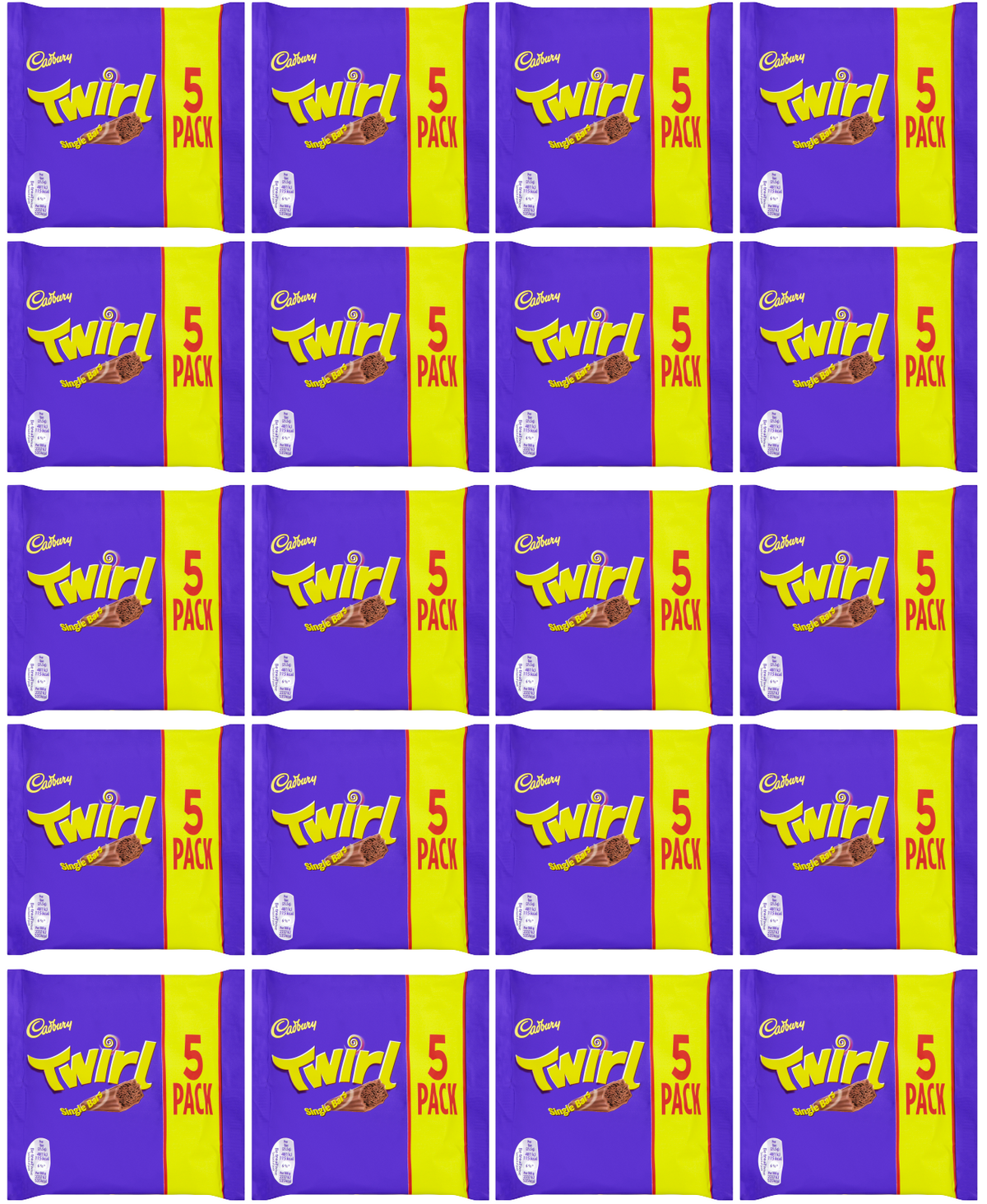 20 x Cadbury Twirl Snacksize 5Pk 108Gm