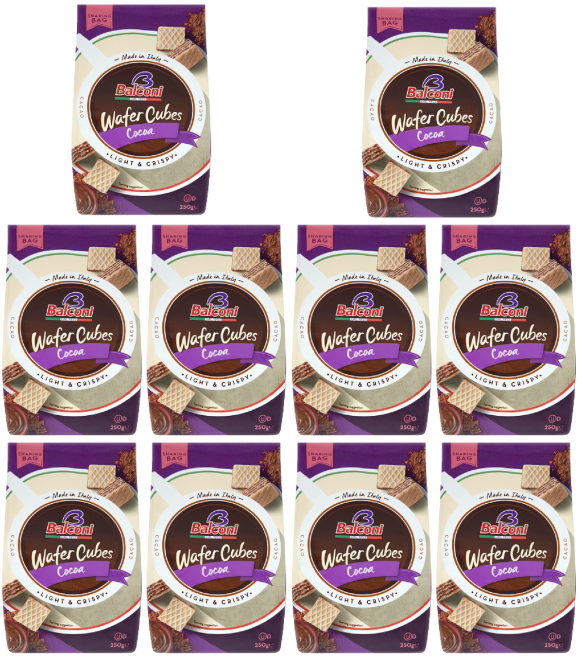 10 x Balconi Cubi Wafer Bag Cocoa  - 250GM