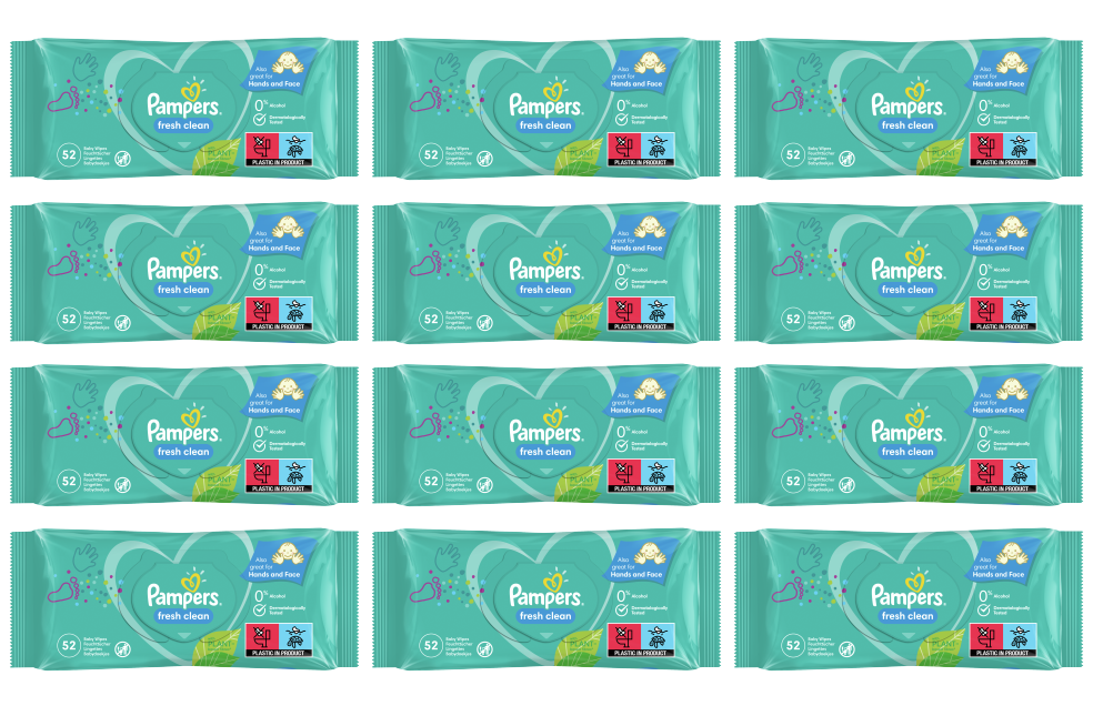 12 x Pampers Fresh Clean Wipes 52 Pack