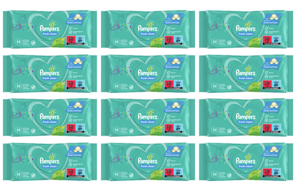 12 x Pampers Fresh Clean Wipes 52 Pack
