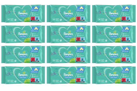 12 x Pampers Fresh Clean Wipes 52 Pack