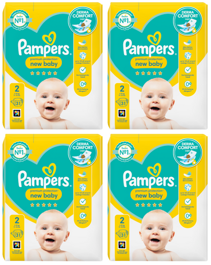 4 x Pampers New Baby Size 2 31 Pack