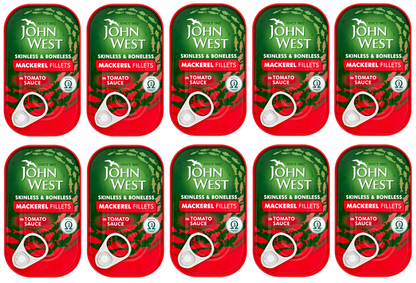10 x John West Mackerel Fillets Tomato Sauce 125Gm