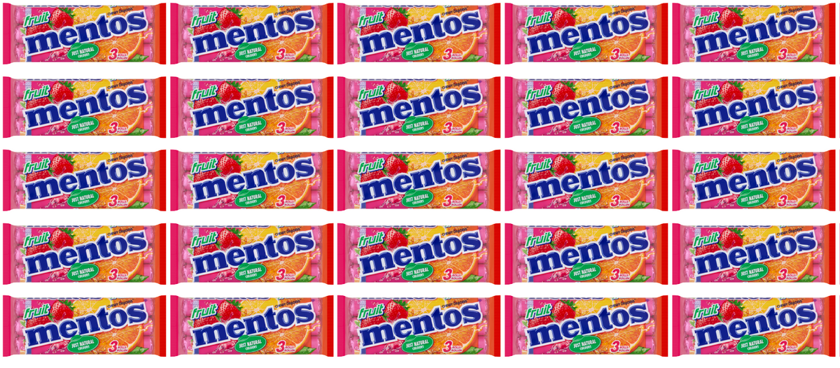 25 x Mentos Fruit Roll 3Pk 3X38Gm