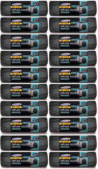 20 X Seal A Pack Black Refuse Sacks  20 PACK