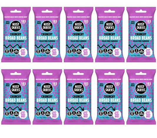 10 x Noisy Snacks Crunchy Broad Beans Pulled Pork - 25g