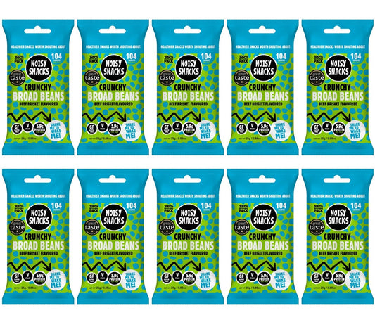 10 x Noisy Snacks Crunchy Broad Beans Beef Brisket - 25g