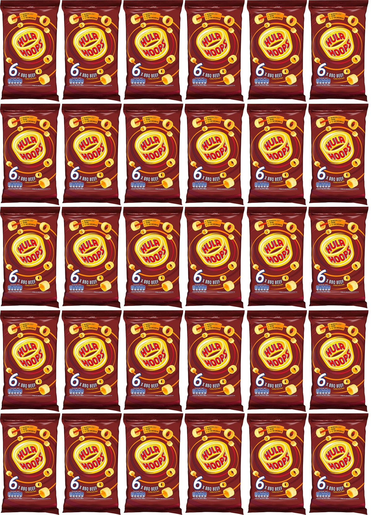 30 x Hula Hoops Bbq Beef 6pk - 6X24GM