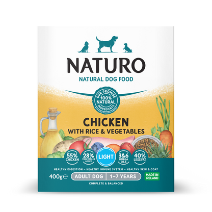 7 x Naturo Adult Dog Tray Chicken & Rice Light  - 400GM