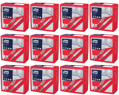 12 x Tork Dinner Napkin Red 2Ply 150Pk