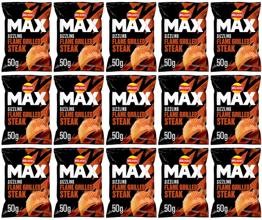 15 x Walkers Max Flamed Grilled Steak - 70GM