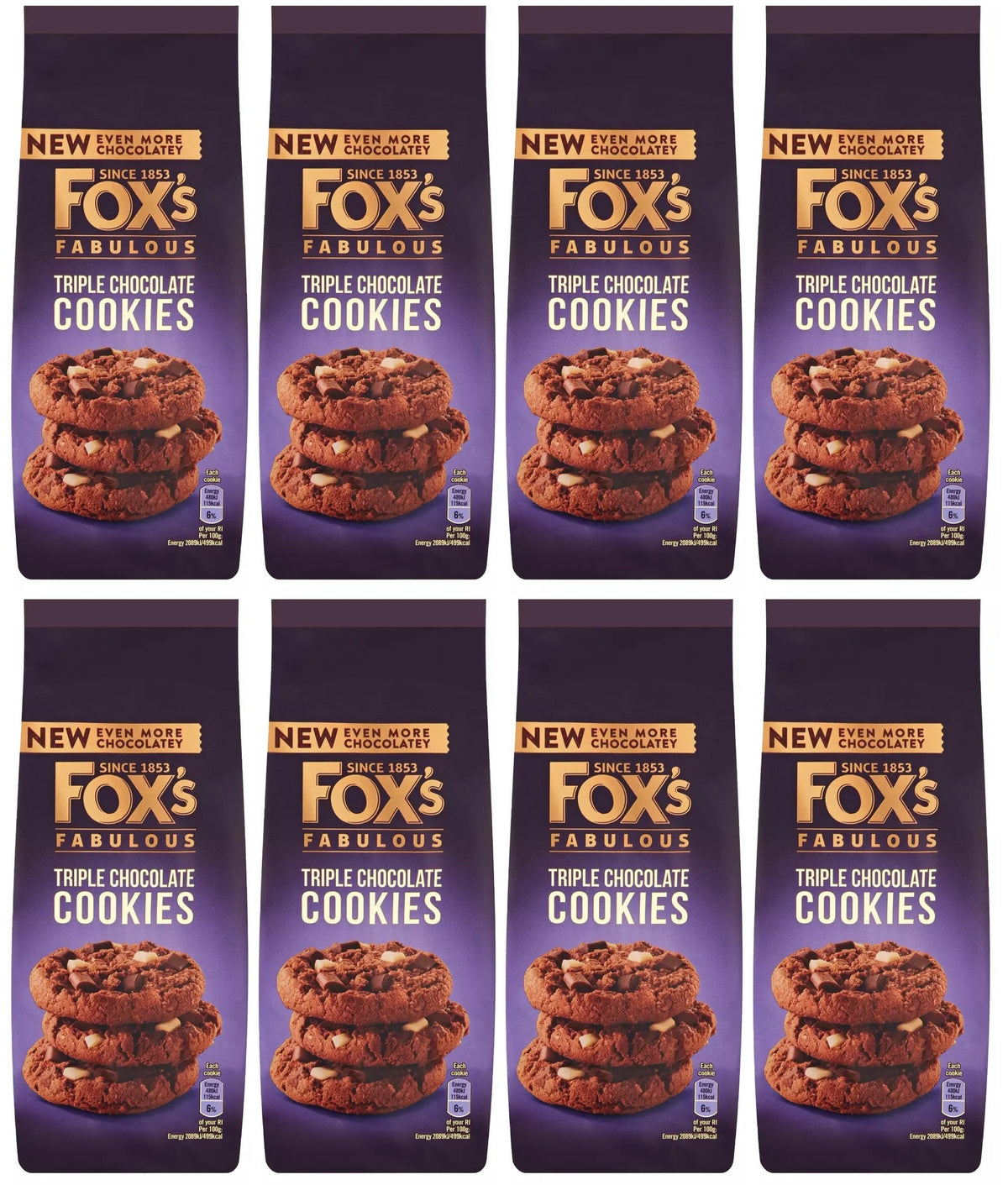 8 x Fox's Fabulous Triple Chocolate Cookies 180G