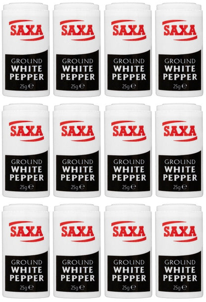12 x Saxa Ground White Pepper 25G