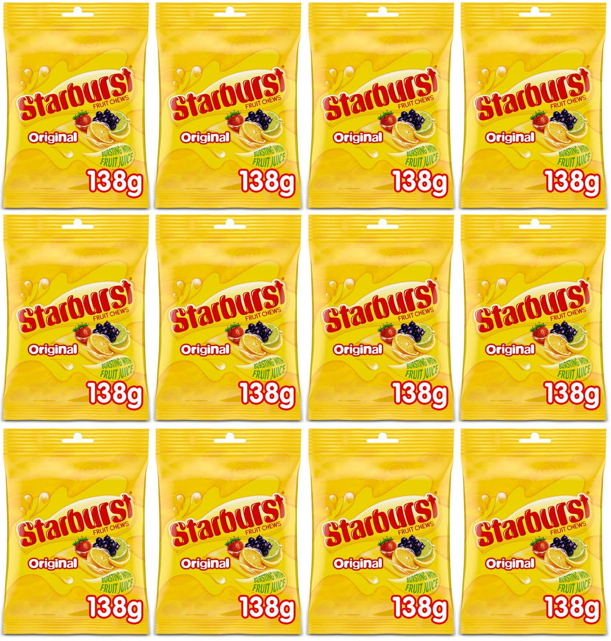 12 x Starburst Vegan Chewy Sweets Fruit Flavoured Pouch Bag 138G