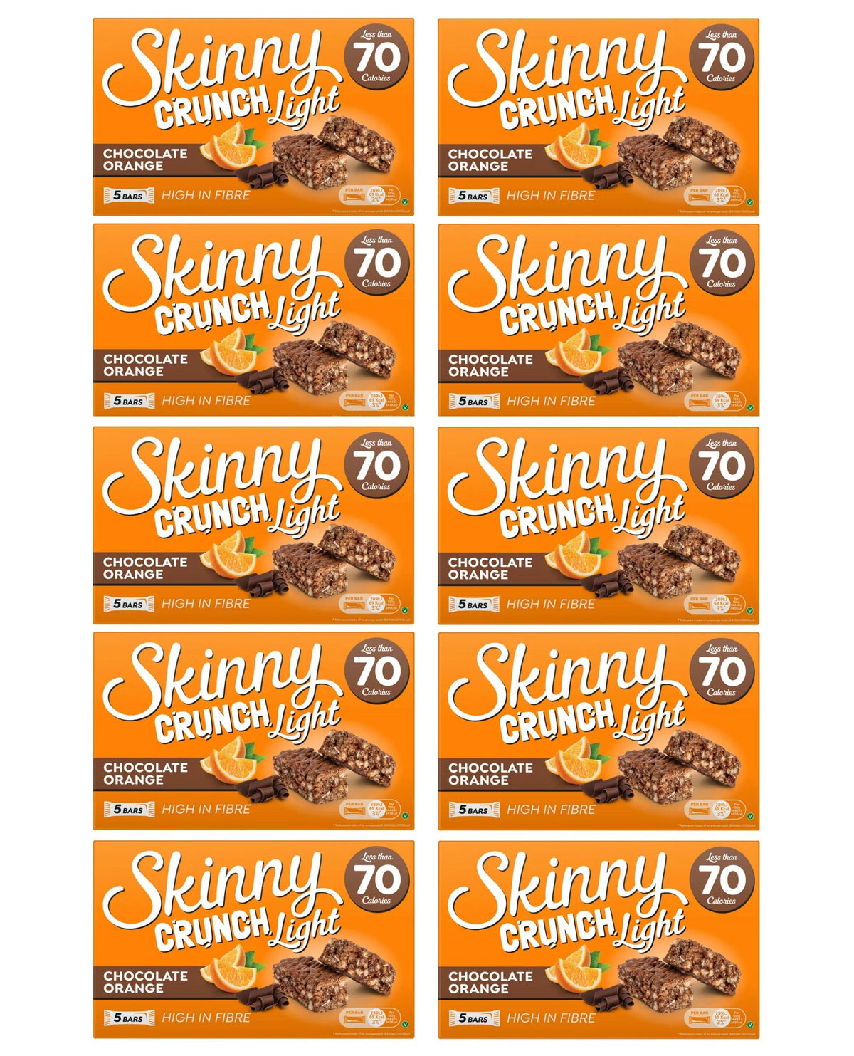 10 x Skinny Crunch Chocolate Orange 5X20Gm
