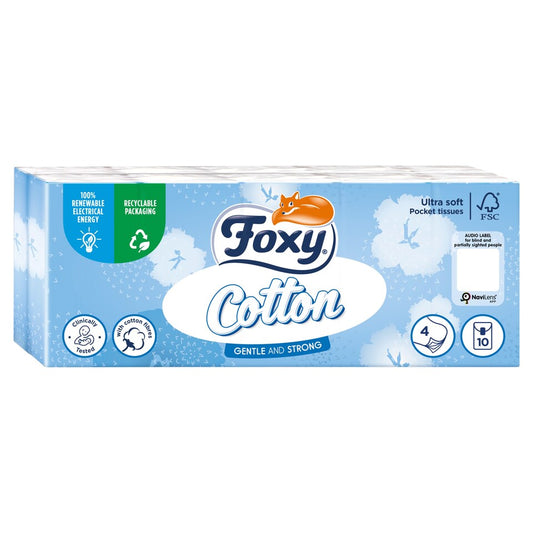 16 x Foxy Cotton Pocket Pack Tissues  - 10 PACK